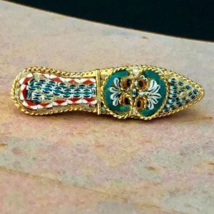 Beautiful Vintage Micro Mosaic Shoe Shaped Brooch